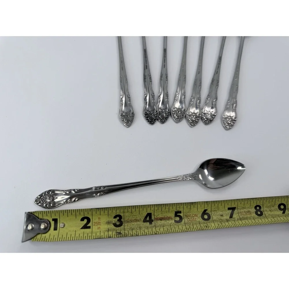 Rogers Dream Rose Iced Tea Spoons Set of 8 Sliverware Stainless Flatware Korea
